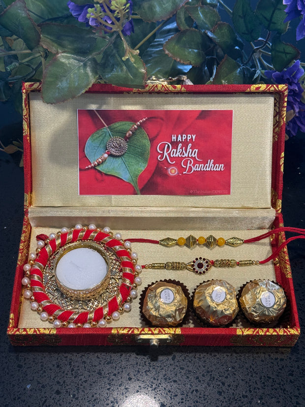 Rakhi Gift Hamper in Premium Brocade Box – Raksha Bandhan Gift Set