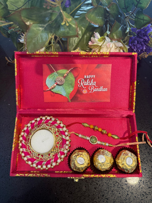 Rakhi Gift Hamper in Premium Brocade Box – Raksha Bandhan Gift Set