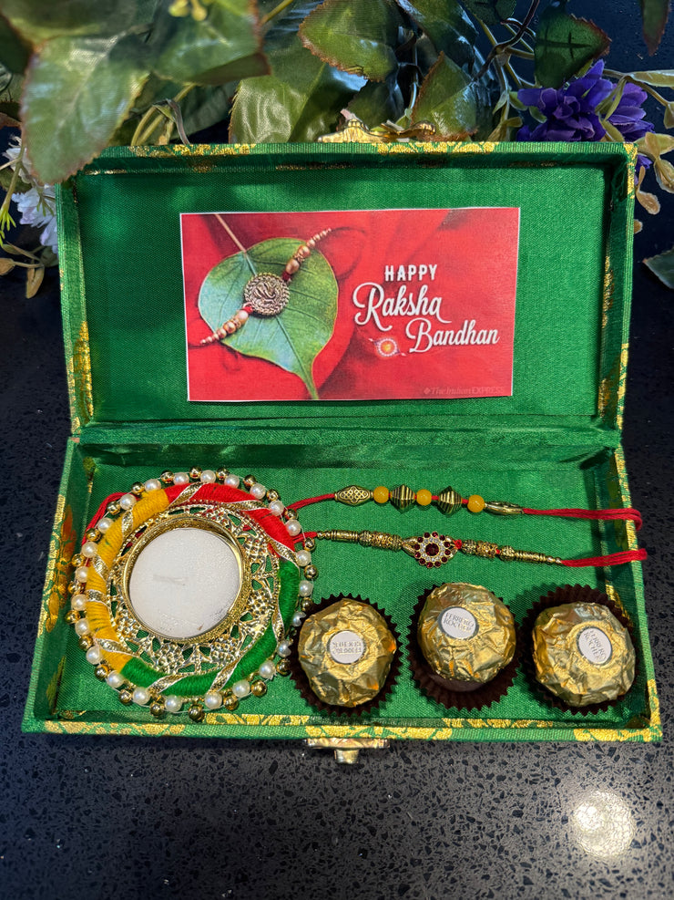 Rakhi Gift Hamper in Premium Brocade Box – Raksha Bandhan Gift Set