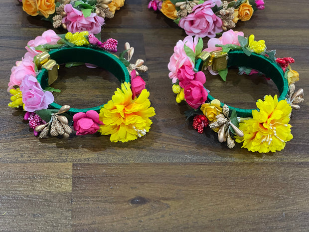 Set of 2 handmade floral bangles, Haldi ceremony, wedding favors, bangle ceremony, Indian bangles