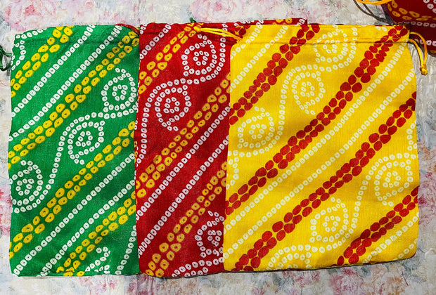 Set of 6 Bandhani Potlis/ bags /Multi Colour/Wedding Favor/Mehendi Favor/Bhaji Bag/ Ramadan favors, Return Gift Pooja, sweets, Eid favors