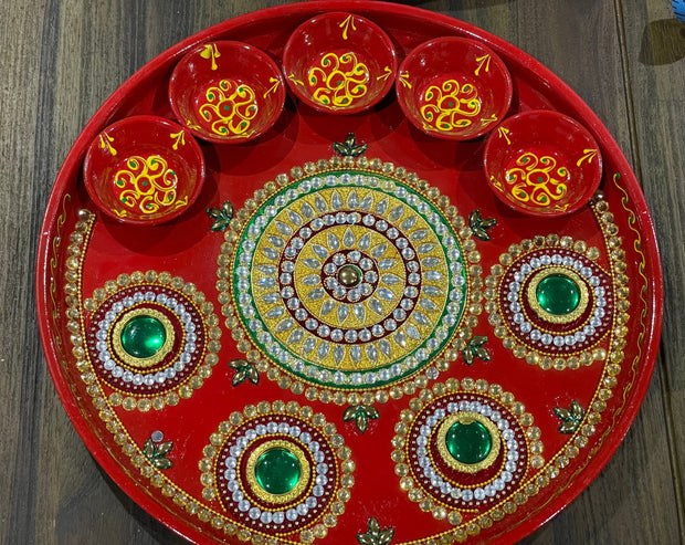 Pooja thali, diya Aarti plate, navratri pooja thali, haldi Kumkum thali, temple, mandir Pooja thali, diwali Pooja thali, Rhinestone thali