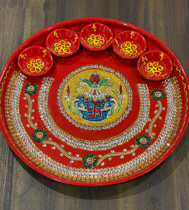 Pooja thali, diya Aarti plate, navratri pooja thali, haldi Kumkum thali, temple, mandir Pooja thali, diwali Pooja thali, Rhinestone thali