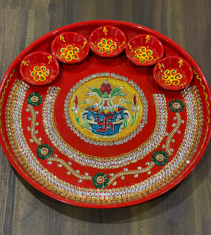 Pooja thali, diya Aarti plate, navratri pooja thali, haldi Kumkum thali, temple, mandir Pooja thali, diwali Pooja thali, Rhinestone thali
