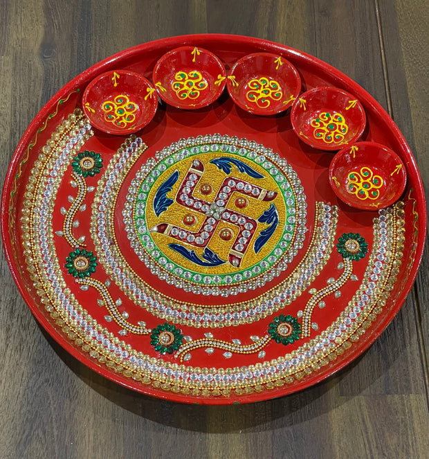Pooja thali, diya Aarti plate, navratri pooja thali, haldi Kumkum thali, temple, mandir Pooja thali, diwali Pooja thali, Rhinestone thali