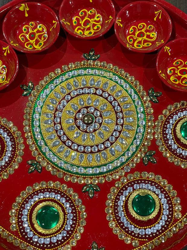 Pooja thali, diya Aarti plate, navratri pooja thali, haldi Kumkum thali, temple, mandir Pooja thali, diwali Pooja thali, Rhinestone thali