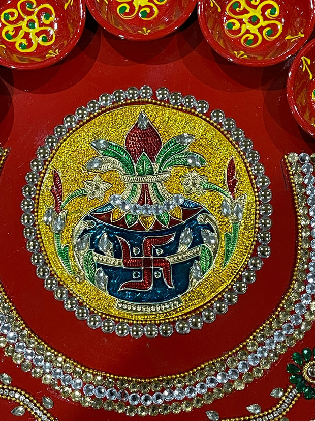 Pooja thali, diya Aarti plate, navratri pooja thali, haldi Kumkum thali, temple, mandir Pooja thali, diwali Pooja thali, Rhinestone thali