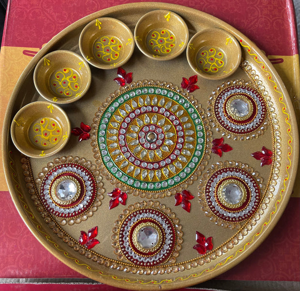 Pooja thali, diya Aarti plate, navratri pooja thali, haldi Kumkum thali, temple, mandir Pooja thali, diwali Pooja thali, Rhinestone thali