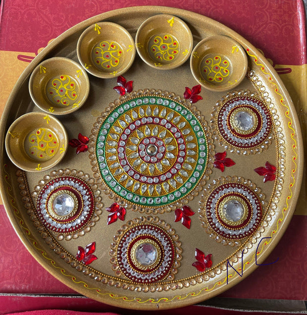Pooja thali, diya Aarti plate, navratri pooja thali, haldi Kumkum thali, temple, mandir Pooja thali, diwali Pooja thali, Rhinestone thali