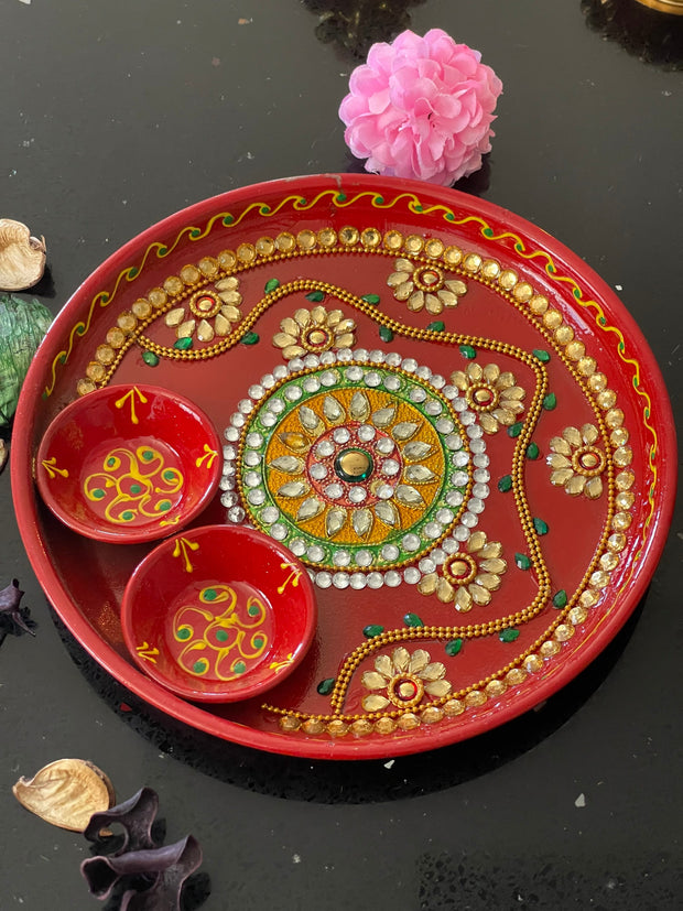 Rhinestone Pooja thali, Return gift, navratri pooja, Haldi thali, Diwali gift, Housewarming gift, Diwali pooja thali, pooja return gift