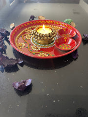 Rhinestone Pooja thali, Return gift, navratri pooja, Haldi thali, Diwali gift, Housewarming gift, Diwali pooja thali, pooja return gift