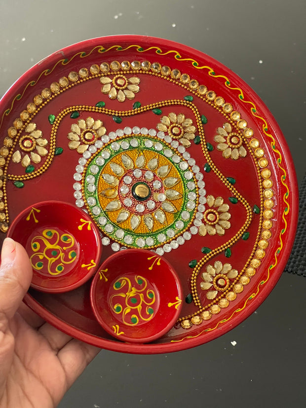 Rhinestone Pooja thali, Return gift, navratri pooja, Haldi thali, Diwali gift, Housewarming gift, Diwali pooja thali, pooja return gift