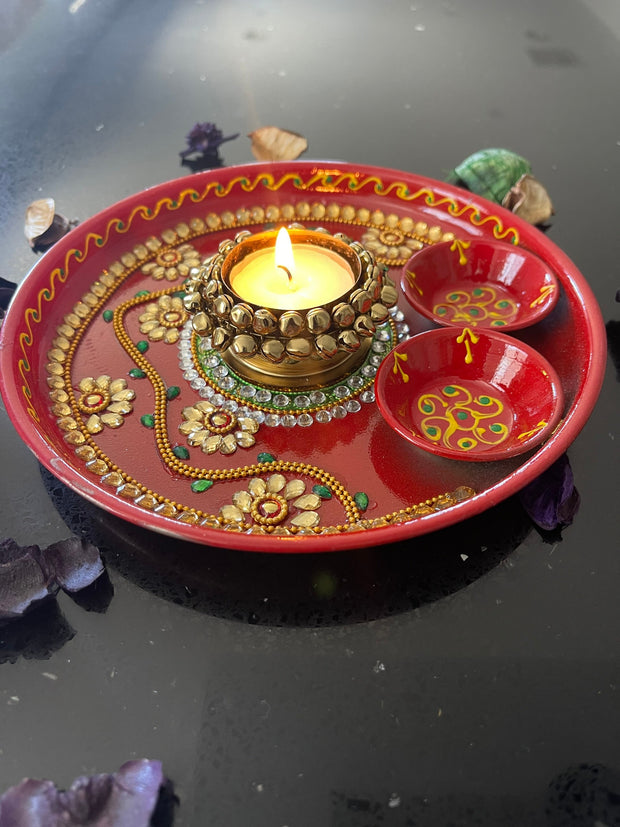 Rhinestone Pooja thali, Return gift, navratri pooja, Haldi thali, Diwali gift, Housewarming gift, Diwali pooja thali, pooja return gift