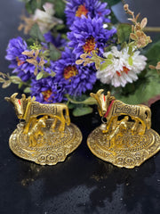 Return gifts, Favors, Kamdhenu cow and calf statue, gold plated metal cow calf idol, good luck, fortune, return gifts, housewarming gifts