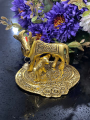 Return gifts, Favors, Kamdhenu cow and calf statue, gold plated metal cow calf idol, good luck, fortune, return gifts, housewarming gifts
