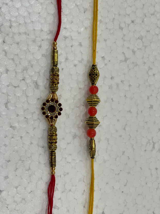 Set of 2 rakhis, american diamond Rakhi/ Rakhi for brother/ Wedding Bridal Ganneh -Gana/ Ganna/ Mauli / Poojan Thread/ Rakhri