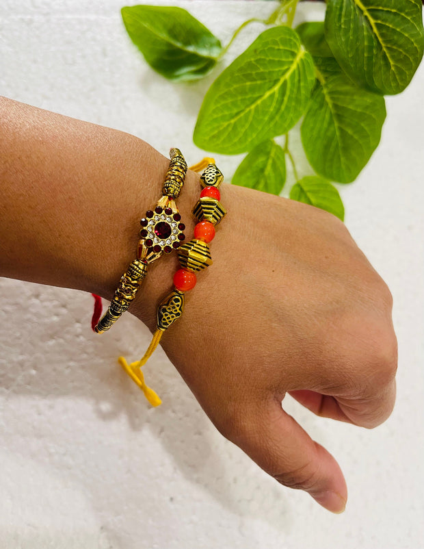 Set of 2 rakhis, american diamond Rakhi/ Rakhi for brother/ Wedding Bridal Ganneh -Gana/ Ganna/ Mauli / Poojan Thread/ Rakhri