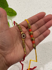 Set of 2 rakhis, american diamond Rakhi/ Rakhi for brother/ Wedding Bridal Ganneh -Gana/ Ganna/ Mauli / Poojan Thread/ Rakhri