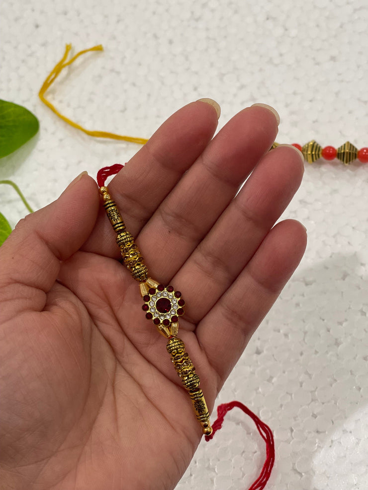Set of 2 rakhis, american diamond Rakhi/ Rakhi for brother/ Wedding Bridal Ganneh -Gana/ Ganna/ Mauli / Poojan Thread/ Rakhri