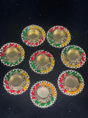 Multi colour candle holders, Set of 8 tea light holders, diwali gift, pooja favor, house warming gift, Christmas gift, Diwali decorations