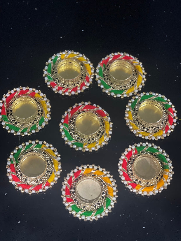 Multi colour candle holders, Set of 8 tea light holders, diwali gift, pooja favor, house warming gift, Christmas gift, Diwali decorations