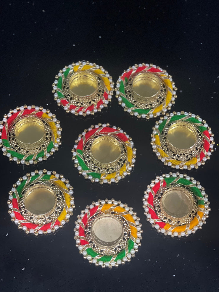 Multi colour candle holders, Set of 8 tea light holders, diwali gift, pooja favor, house warming gift, Christmas gift, Diwali decorations