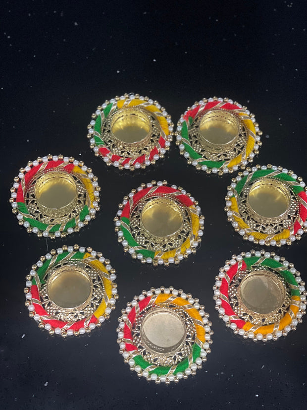 Multi colour candle holders, Set of 8 tea light holders, diwali gift, pooja favor, house warming gift, Christmas gift, Diwali decorations