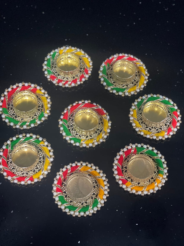 Multi colour candle holders, Set of 8 tea light holders, diwali gift, pooja favor, house warming gift, Christmas gift, Diwali decorations
