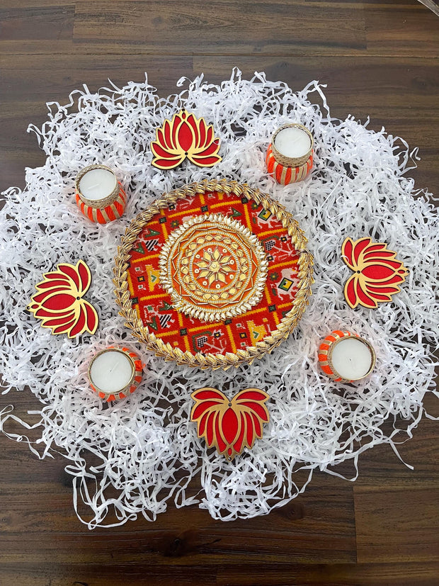Rangoli mat with candle holders and lotus for decorations, Diwali decorations, home decor, diwali gifting, gifts, Diwali