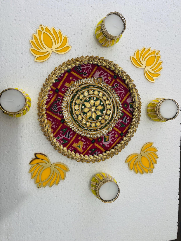Rangoli mat with candle holders and lotus for decorations, Diwali decorations, home decor, diwali gifting, gifts, Diwali
