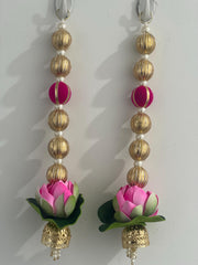 Handmade set of 2 Pearl and lotus strings, Diwali decorations, Lohri decorations, gifts, festive decorations, housewarming decorations