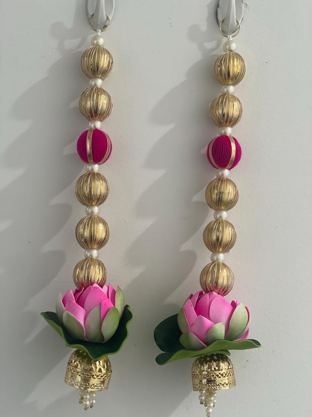 Handmade set of 2 Pearl and lotus strings, Diwali decorations, Lohri decorations, gifts, festive decorations, housewarming decorations
