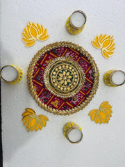 Rangoli mat with candle holders and lotus for decorations, Diwali decorations, home decor, diwali gifting, gifts, Diwali