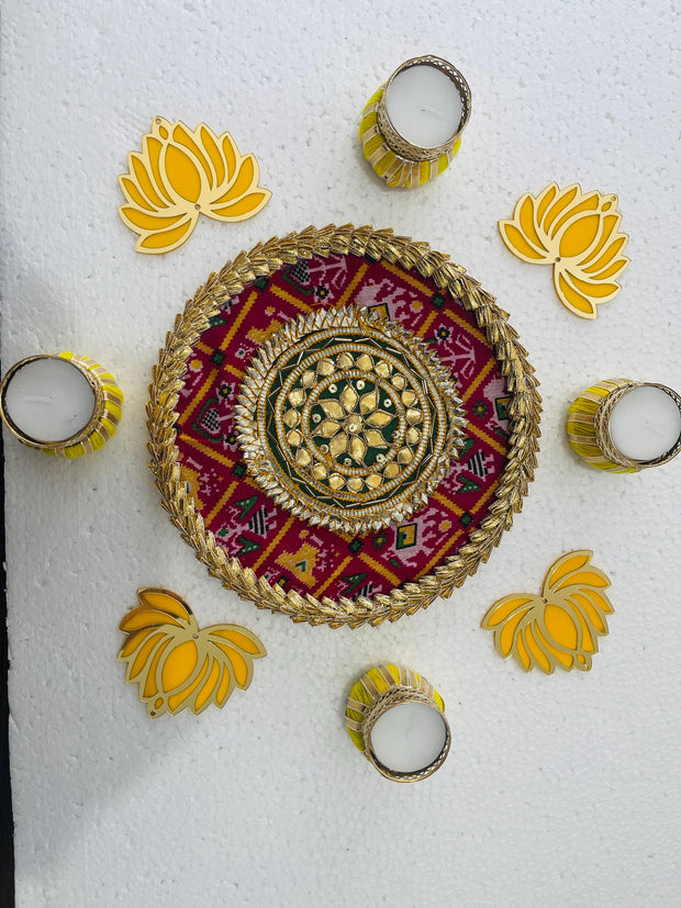 Rangoli mat with candle holders and lotus for decorations, Diwali decorations, home decor, diwali gifting, gifts, Diwali