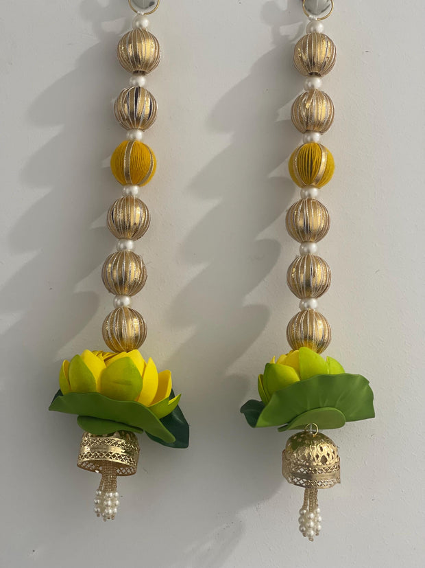 Handmade set of 2 Pearl and lotus strings, Diwali decorations, Lohri decorations, gifts, festive decorations, housewarming decorations