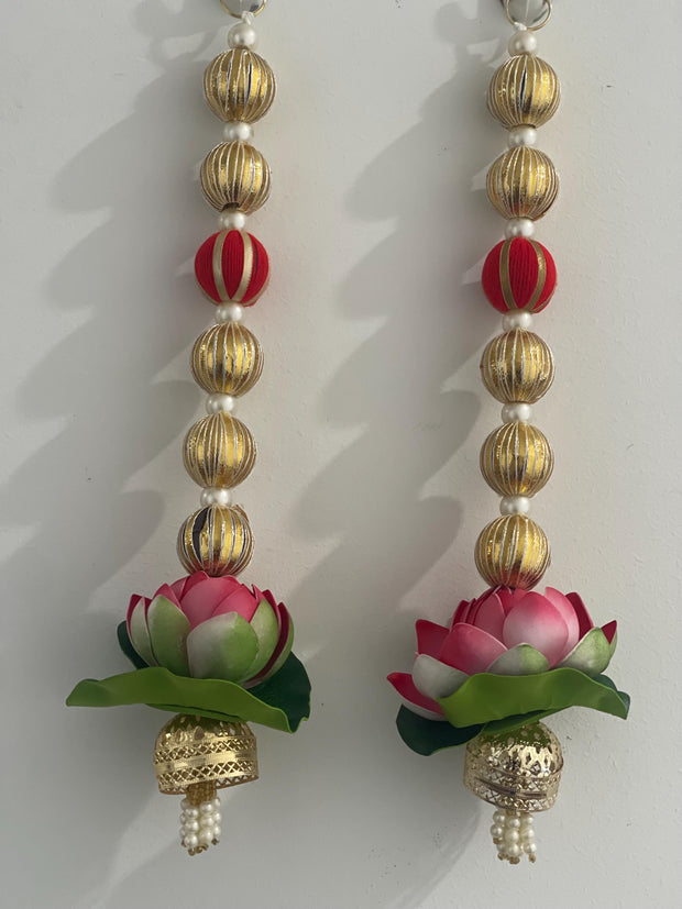 Handmade set of 2 Pearl and lotus strings, Diwali decorations, Lohri decorations, gifts, festive decorations, housewarming decorations