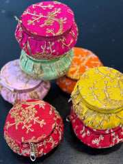 Pack of 3 assorted embroidered matki shape jewellery boxes, storage boxes, Eid favors, party favors. Gifting, return gifts
