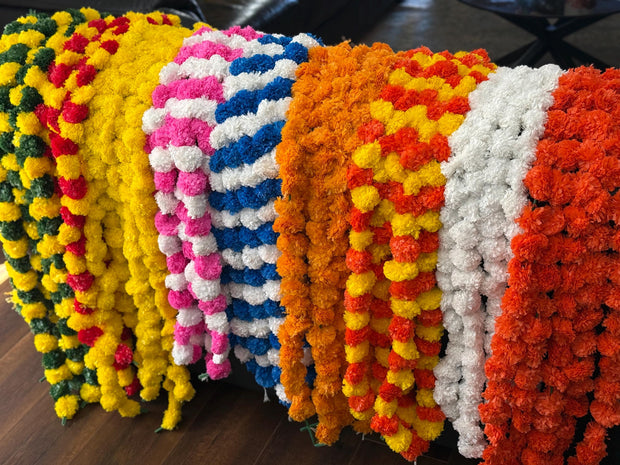 Pack of 5 Marigold flower strings baby shower decorations, holi decor, housewarming decorations, festive decor,paath, pooja& diwali decor