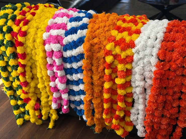 Pack of 5 Marigold flower strings baby shower decorations, holi decor, housewarming decorations, festive decor,paath, pooja& diwali decor