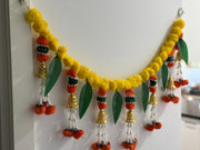 Marigold Toran with bells,  Bhandarwal/ Hand crafted toran, housewarming decor/ Door valance/ Pooja temple decor/ festivedecor/wedding decor
