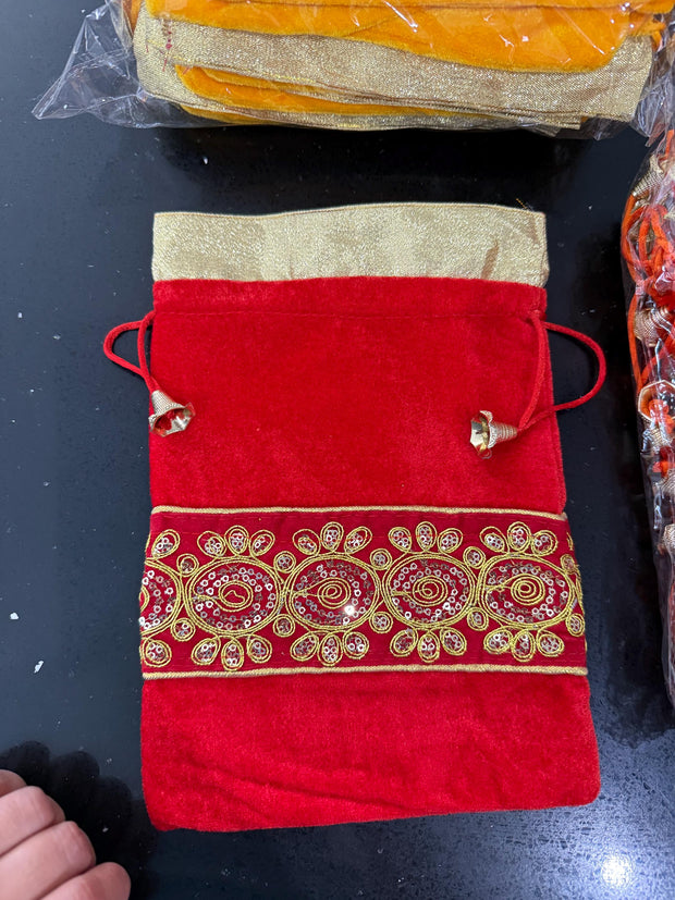Velvet embroidered potli bag,potlis, potlis for gifts and favors, Eid favors, navratri gifts for kanjaks, housewarming, ugadi gifts