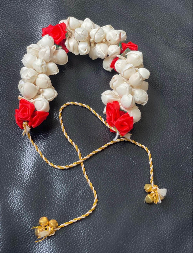 Artificial reusable plain white jasmine gajra, red and white, yellow rose and white , bharatnatyam dance hair accessory, Eid, gajray