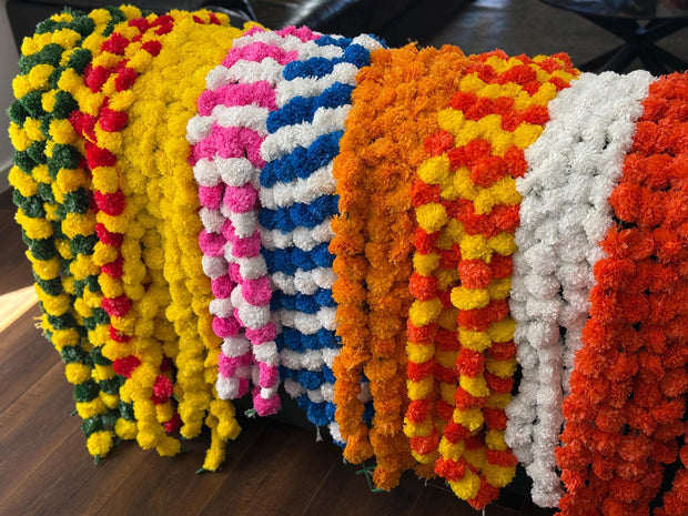 Pack of 5 Marigold flower strings baby shower decorations, holi decor, housewarming decorations, festive decor,paath, pooja& diwali decor