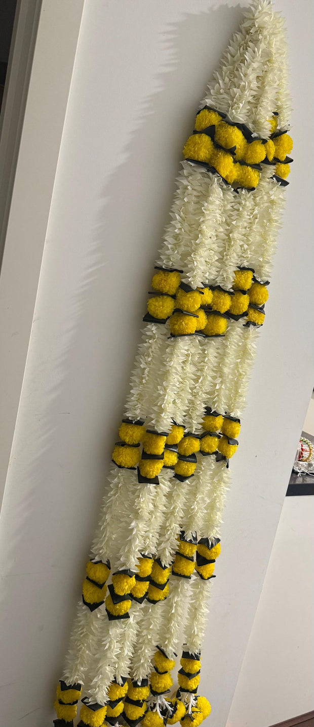 Set of 2 Jasmine and pompom strings, Housewarming decorations, party decor,holi Decor, office decor, babyshower, traditional decor, Pooja