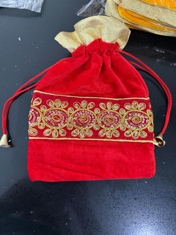 Velvet embroidered potli bag,potlis, potlis for gifts and favors, Eid favors, navratri gifts for kanjaks, housewarming, ugadi gifts