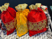 Velvet embroidered potli bag,potlis, potlis for gifts and favors, Eid favors, navratri gifts for kanjaks, housewarming, ugadi gifts