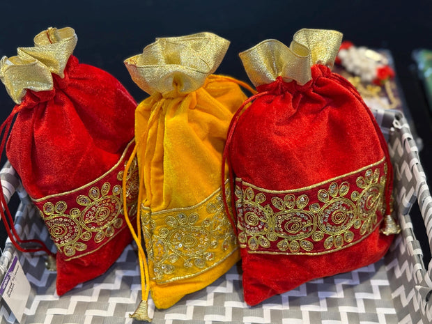 Velvet embroidered potli bag,potlis, potlis for gifts and favors, Eid favors, navratri gifts for kanjaks, housewarming, ugadi gifts