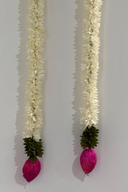 Set of 5 jasmine strings with pink lotus buds, hanging backdrop, diwali decorations, Party decor, festive decor, ugadi, varalakshmi