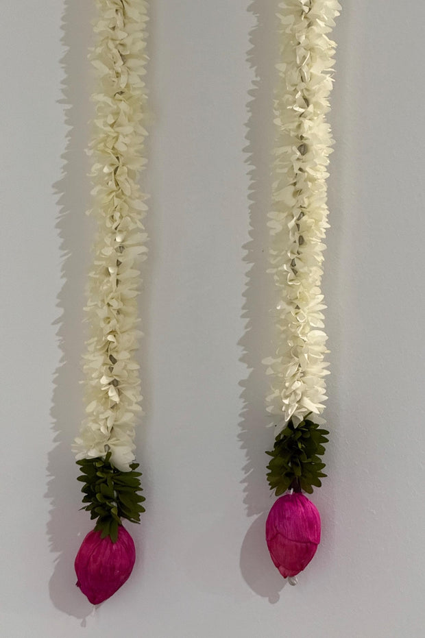 Set of 5 jasmine strings with pink lotus buds, hanging backdrop, diwali decorations, Party decor, festive decor, ugadi, varalakshmi