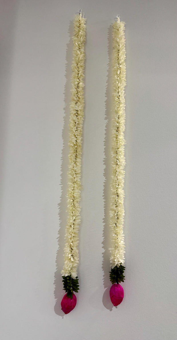 Set of 5 jasmine strings with pink lotus buds, hanging backdrop, diwali decorations, Party decor, festive decor, ugadi, varalakshmi
